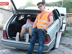 LETSDOEIT - teen plumbs older guy For Free Car Repair