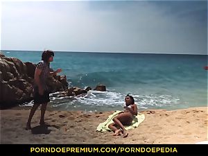 PORNDOE PEDIA magnificent dark-hued honey beach lovemaking tutorial